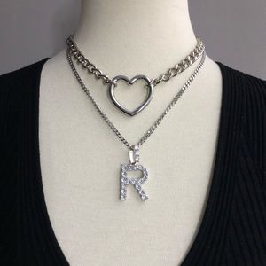 Letter “R” initial crystal pendant necklace